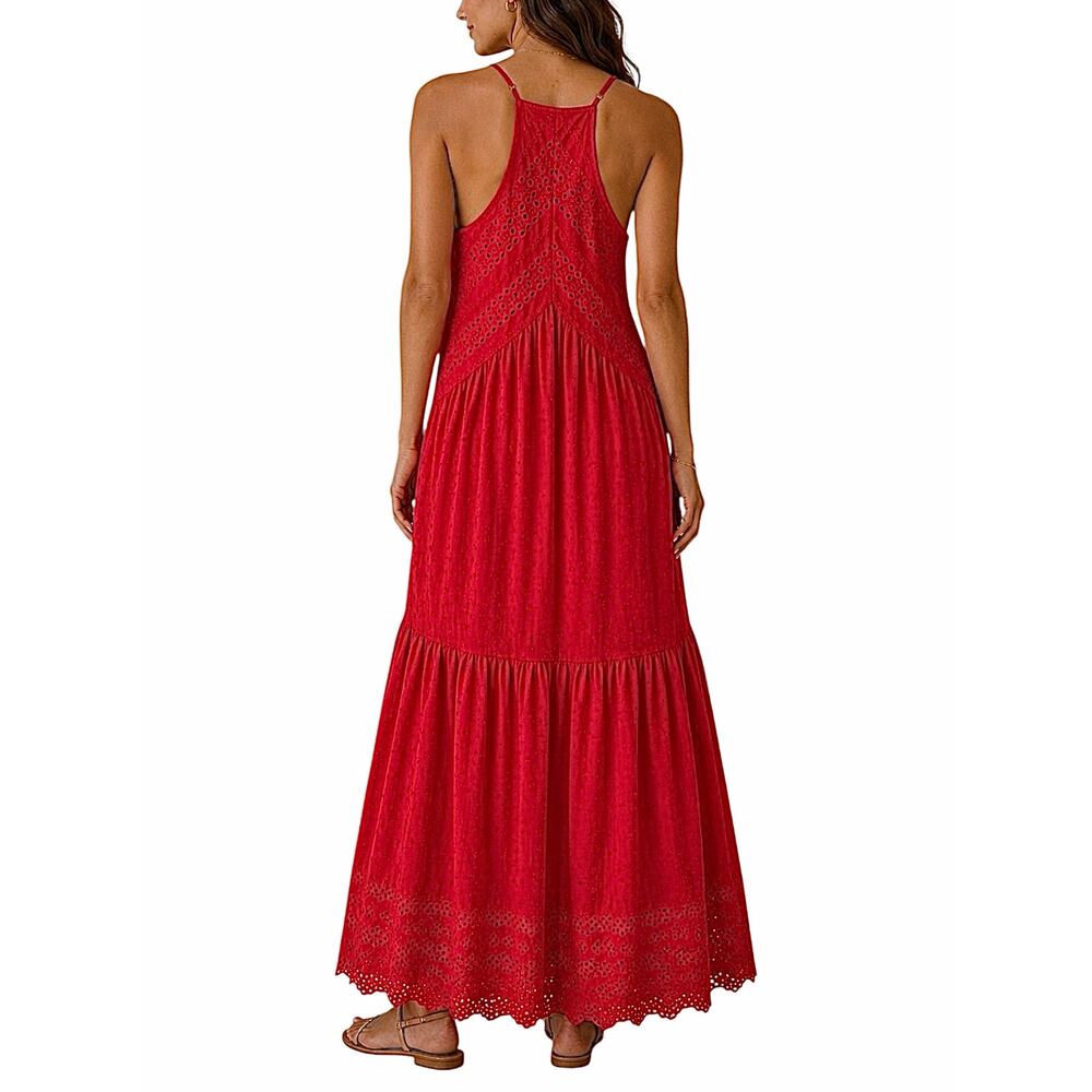 Super Natural by Secret Mission Daniella Cotton Eyelet Dress Red Size S - Picture 2 of 15